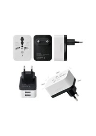 Resim Seyehat Tipi Çift USB Portlu Çevirici Priz Türk-Amerikan ve İngil 