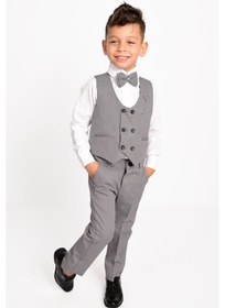 Resim Merdia Kids Erkek Çocuk Smokin Takım Elbise Gömlek, Pantolon, 6 Düğmeli Yelekli, Papyonlu, Zincirli Gri 