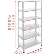 Resim Raf Burada 6 Katlı Galvaniz Çelik Raf - Depo, Arşiv, Kiler, Dosya, Market Rafı-31x60 cm-175 cm-0.70 mm 