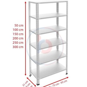 Resim Rafburada 6 Katlı Galvaniz Çelik Raf - Depo, Arşiv, Kiler, Dosya, Market Rafı-31x60 cm-175 cm-1.50 mm 