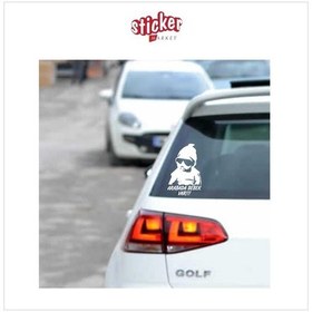 Resim Arabada Bebek Var Sticker (Beyaz) 