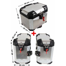 Resim GP Kompozit Universal 37+40+40 lt Alüminyum Motosiklet Çanta Seti Gri 