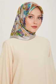 Resim Armine Çiçek Desenli Twill Saf İpek Eşarp 9209d 36 Çok Renkli 