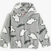 Resim Erkek Bebek Polar Kapşonlu Sweatshirt Kutup Ayısı Desenli Manşetleri ve Beli Lastikli 