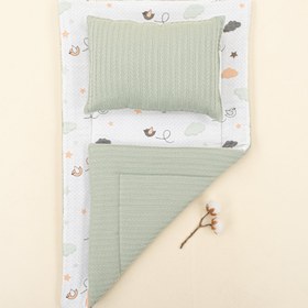 Resim Alt Açma Matı ve Yastık - Çift Taraflı - Mint Örgü - Kuş 