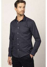 Resim Tudors 26538 Modern Fit Uzun Kol Armürlü Kravatlık Erkek Gömlek Lacivert 