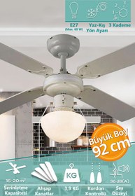 Resim Trend Maison Aydınlatmalı 60 W Ahşap Eko Tavan Vantilatörü Beyaz 4 Kanat 92 cm 