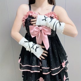 Resim y2k Chic Fingerless Eldivenler Pembe Yay ve Ruffles ile Tatlı Tarz JK Moda Aksesuarları 