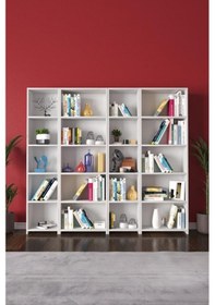 Resim Kzy Mobilya 20 Bölmeli 183 Cm Kitaplık Kütüphane 20 Raflı Beyaz 