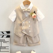 Resim Erkek Çocuk 2 Parça Resmi Takım Elbise Seti Yelek ve Şort ile - Şık İngiliz Stili Beyefendi Kıyafeti, Bej, Polyester, Kolsuz, Düğmeli, Düzenli Kesim Düğünler, Performanslar ve Özel Günler için, Resmi Etkinlik Kıyafetleri | Şık Resmi Takım Elbise | Düğmeli Gömlek 