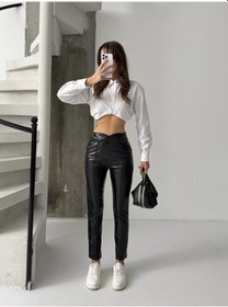 Resim Kadın Siyah Deri Dar Paça Pantolon Siyah 