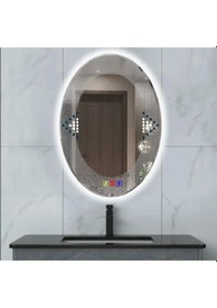 Resim 60x80 H Cm Bluetoothlu Buğu Çözücülü Dokunmatik Işıklı Ledli Elips Banyo Aynası 