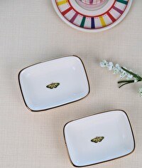 Resim Tabak Evi Kelebek Altın Yaldızlı Dikdörtgen Kayık Tabak 10x7x2 CM 2'li 