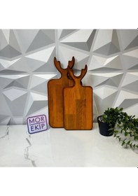 Resim Ahşap Geyik 2li Sunum Kesme Tahtasi Ahşap 