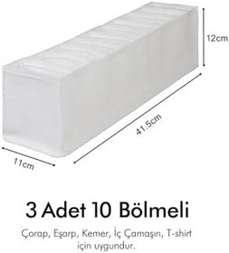 Resim 3'lü Set Beyaz 10 Bölmeli Dolap Çekmece İçi Akordiyon Tipi Katlanır Çamaşır Düzenleyici Organizer 
