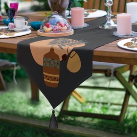 Resim 6+1 Tropik Yapraklar Saksı Motifli Dijital Baskılı Püsküllü Runner ve Supla Seti 