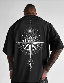 Resim Panda Baskı Tekstil Pusula Motor Baskılı Özel Tasarım Oversize Tshirt Siyah 