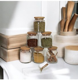 Resim Selka Home - 6 Adet Ahşap Kapaklı Kavanoz Şeffaf 