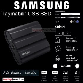Resim Samsung T7 Shield 2TB MU-PE2T0S/WW Taşınabilir SSD USB 3.2 1050MB/s Okuma Hızı ve Şifre Koruma 