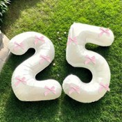 Resim 32 inç Pembe Kurdele Süs Beyaz Sayı Balonları, 0-9 Pembe Kurdele Süs Beyaz Sayı Balonları, Doğum Günü Partisi, Yıldönümü için Uygun 