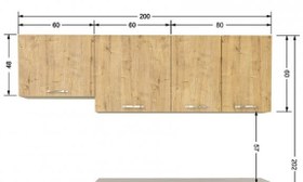 Resim Ipek Üst Mutfak Dolabı 200 Cm – Safir Meşe 