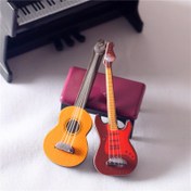 Resim 1:12 Minyatür Gitar Seti - Klasik ve Elektrik Gitar - Oyuncak Evi Aksesuarları Fotoğrafçılık Malzemeleri için 