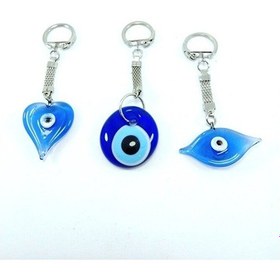 Resim Cam Nazar Boncuğu Anahtarlık Üçlü Set El Yapımı Göz+kalp+sade Ana 