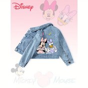 Resim Disney Minnie Mouse Kızlar için Kot Ceket - Pembe Kurdele ve Müzik Notları Tasarımı, 1-8 Yaş Arası Rahat İlkbahar/Sonbahar Dış Giyim, Sevimli Ceket, Eğlenceli Tasarım, Esnek Olmayan Kumaş 