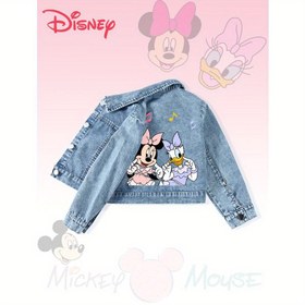 Resim Disney Minnie Mouse Kızlar için Kot Ceket - Pembe Kurdele ve Müzik Notları Tasarımı, 1-8 Yaş Arası Rahat İlkbahar/Sonbahar Dış Giyim, Sevimli Ceket, Eğlenceli Tasarım, Esnek Olmayan Kumaş 