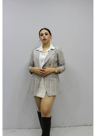 Resim Kadın Ekoseli Blazer Ceket Çok Renkli 