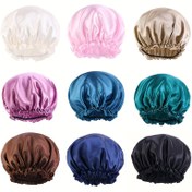 Resim 1 adet Kadınlar için Saten Bonnet Fırfırlı Kenarlı - Hafif, Esnek Polyester Uyku Kapağı Saç Koruma, Kemoterapi Hastaları ve Şekillendirme için - Lüks Piliseli Tasarım Çoklu Renklerde (Pembe, Bej, Lacivert, Siyah, Turkuaz Yeşil, Bordo Kahverengi) 