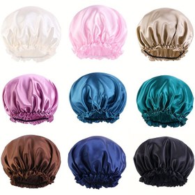 Resim 1 adet Kadınlar için Saten Bonnet Fırfırlı Kenarlı - Hafif, Esnek Polyester Uyku Kapağı Saç Koruma, Kemoterapi Hastaları ve Şekillendirme için - Lüks Piliseli Tasarım Çoklu Renklerde (Pembe, Bej, Lacivert, Siyah, Turkuaz Yeşil, Bordo Kahverengi) 