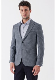Resim İmza Koyu Lacivert Desenli Armürlü Mono Yaka Çift Yırtmaç 6 Drop Slim Fit Dar Kesim Klasik Ceket 1002235133-koyu Lacivert Koyu Lacivert 