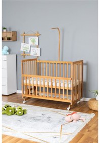 Resim Ahşap Beşik Anne Yanı Beşik Vernikli 70x130 - Uyku Setsiz Tek Yataklı + Tekerlekli Ahşap 