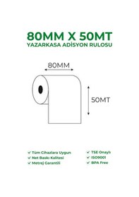 Resim 80x50 Termal Rulo Yazarkasa Adisyon Rulosu 15 Paket 150 Adet Tse Belgeli Bpa Free 