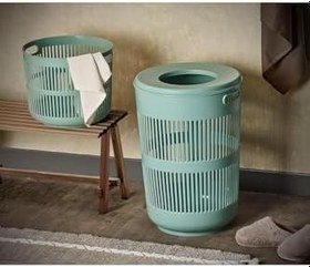 Resim Çamaşır Sepeti Modern Yuvarlak Dekoratif Delikli Kirli Sepeti Kapaklı Plastik Yeşil, CAN.009.023 