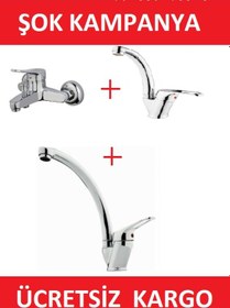 Resim Aç Kapa Banyo + Mutfak +L avabo Bataryası Set 3'lü Krom 