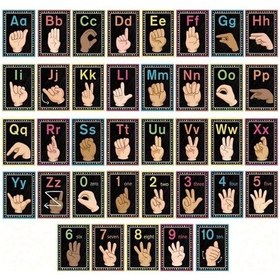 Resim Willowhaven Siyah 5.5x7.9 İnç 37 Parça İşaret Dili Alfabe Poster Seti Sınıf Dekorasyon 