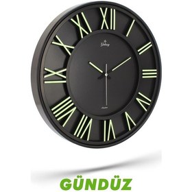 Resim Siyah Zeminli Fosforlu Roma Rakamlı Duvar Saati 41.5 Cm Siyah 