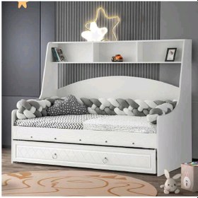 Resim Bilge Tamamı Mdf Kitaplıklı Yavrulu Çelik Destekli Karyola Ranza Beyaz M2 90 X 190 CM 