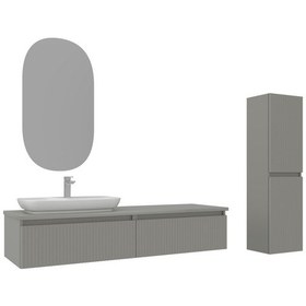 Resim Orka Lentia 160 Cm Mat Kaşmir Banyo Dolabı Takımı Ve Boy Dolabı Kaşmir 