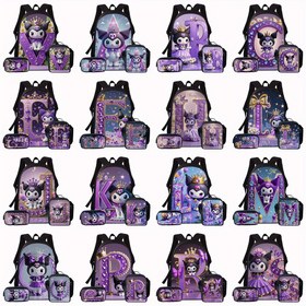 Resim Sanrio 26 Harfli Kuromi Baskılı Sırt Çantası Seti - 3'lü Unisex Seyahat Çantaları, Kuromi ve Şık Çiçek Desenli Omuz Çantası, Yumuşak Büyük Kapasiteli Laptop Çantası, Günlük Kullanım ve Seyahat İçin Sevimli Kuromi Karakter Çantalar, Mükemmel Tatil Hediyesi Noel Hediyesi 