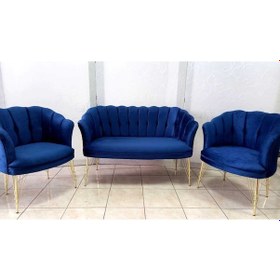 Resim Garden House Parliament Saks Mavi Kumaş Metal Ayak Ofis Koltuk Takımı Bekleme Çay Seti Koltuk Takımı Mavi 