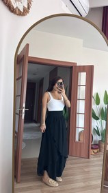 Resim %100 ipek önü kapaklı siyah şalvar pantolon - Standart 