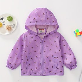 Resim Kızlar için Renkli Karakter Baskılı Kapüşonlu Fermuarlı Cepli Yeni Tarz Rüzgarlık Ceket 