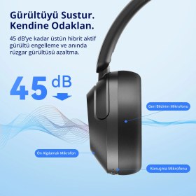 Resim Earfun Wave Pro Kulak Üstü Bluetooth Kulaklık - ANC - 80 Saate Kadar Pil Ömrü - Siyah (Earfun Türkiye Garantili) 