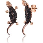 Resim 925 ayar Gümüş Siyah taşlı Kalem Rodajlı Rose Kaplama 3D Bukalemun Modeli küpe 