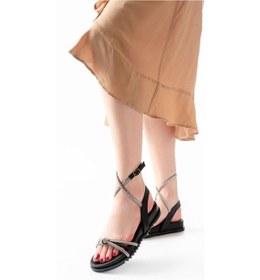 Resim 1001-1120 Siyah Gümüş Taşlı Günlük Kadın Sandalet Siyah 