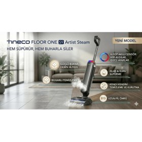 Resim Tineco Floor One S9 Artist Steam Kablosuz Buharlı Akıllı Islak Kuru Süpürge, Zemin Temizleyici Paspas, 140°C Yüksek Isılı Hypersteam Buhar Teknolojisi, 22KPA 
