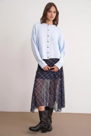 Resim Mixray 6956 Kadın Taş Düğme Detaylı Triko Yumoş Hırka Bebe Mavi 